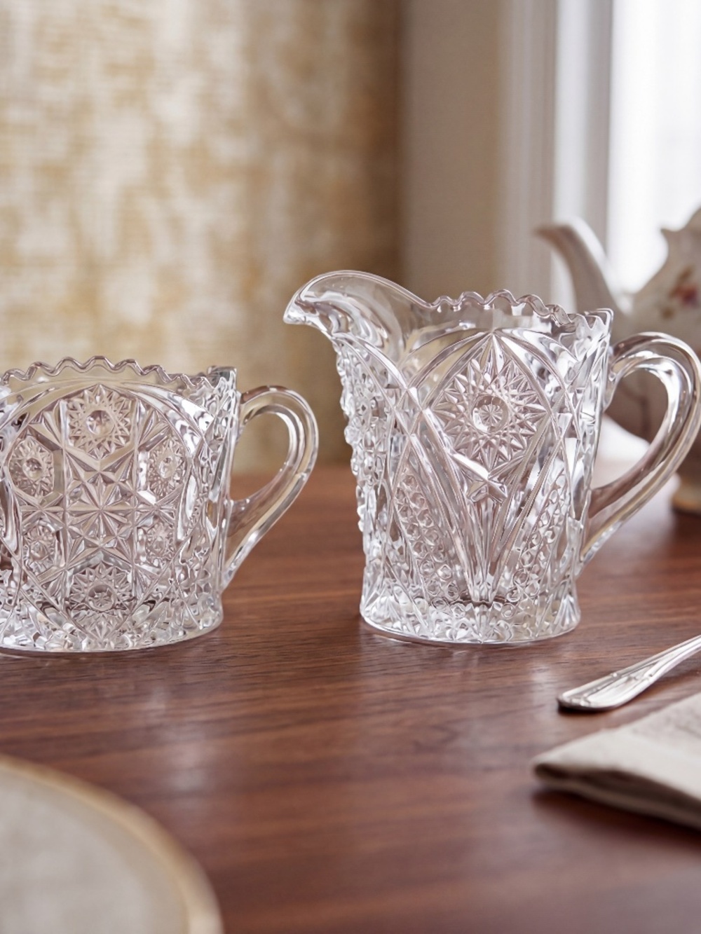Vintage McKee Fentec Clear Creamer & Open Sugar Set | EAPG